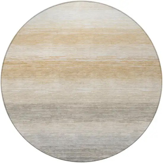 8' Taupe And Brown Round Striped Washable Indoor Outdoor Area Rug Photo 3