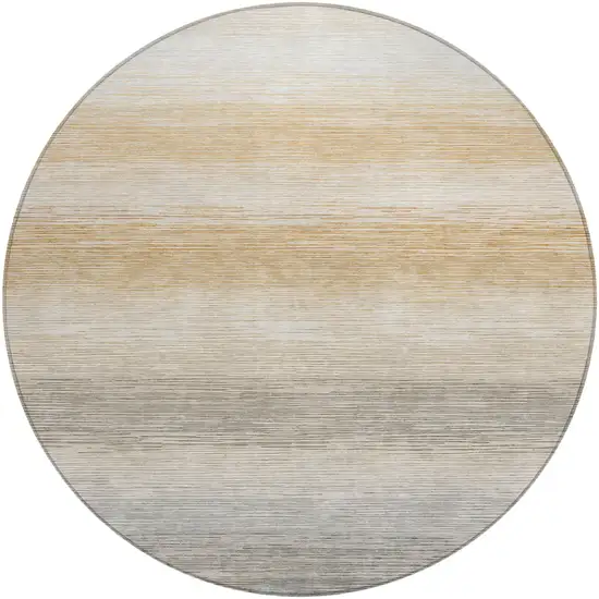 8' Taupe And Brown Round Striped Washable Indoor Outdoor Area Rug Photo 1
