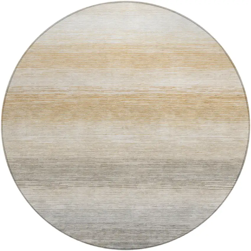 8' Taupe And Brown Round Striped Washable Indoor Outdoor Area Rug Photo 1
