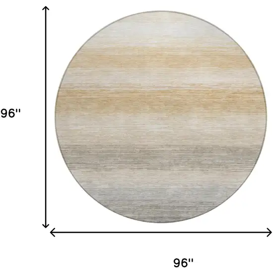 8' Taupe And Brown Round Striped Washable Indoor Outdoor Area Rug Photo 6