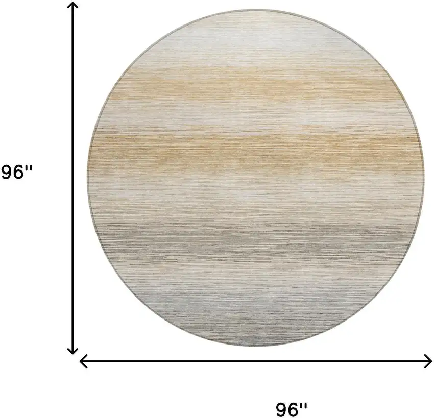 8' Taupe And Brown Round Striped Washable Indoor Outdoor Area Rug Photo 6