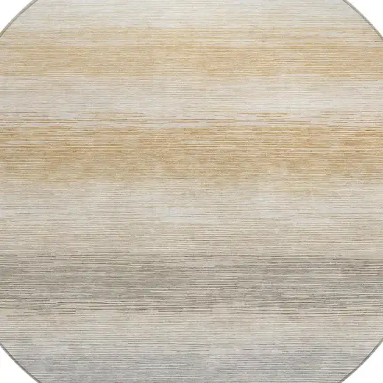 8' Taupe And Brown Round Striped Washable Indoor Outdoor Area Rug Photo 2