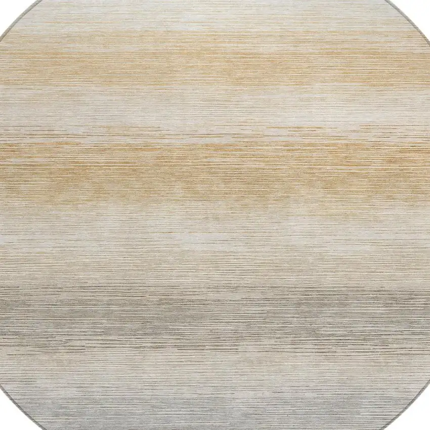 8' Taupe And Brown Round Striped Washable Indoor Outdoor Area Rug Photo 2