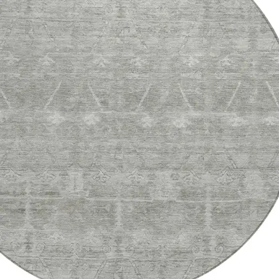 8' Taupe And Brown Round Tribal Washable Indoor Outdoor Area Rug Photo 3