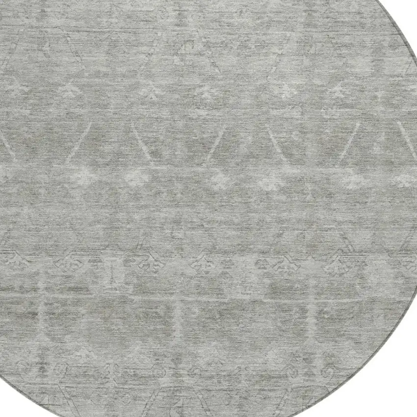 8' Taupe And Brown Round Tribal Washable Indoor Outdoor Area Rug Photo 3