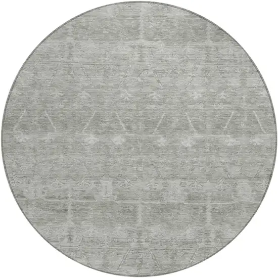8' Taupe And Brown Round Tribal Washable Indoor Outdoor Area Rug Photo 2