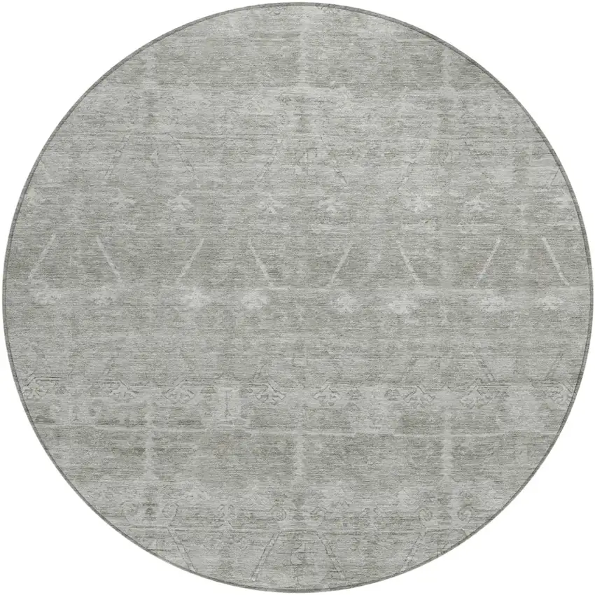 8' Taupe And Brown Round Tribal Washable Indoor Outdoor Area Rug Photo 2