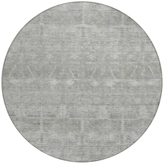8' Taupe And Brown Round Tribal Washable Indoor Outdoor Area Rug Photo 4