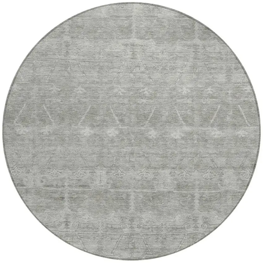 8' Taupe And Brown Round Tribal Washable Indoor Outdoor Area Rug Photo 4