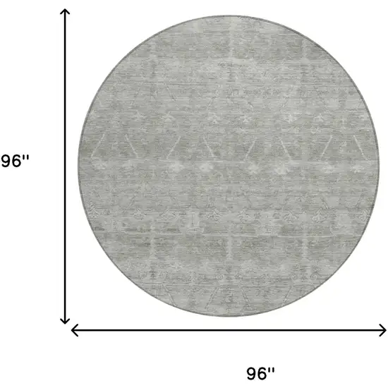 8' Taupe And Brown Round Tribal Washable Indoor Outdoor Area Rug Photo 7