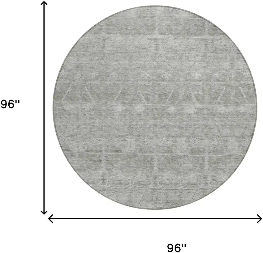 8' Taupe And Brown Round Tribal Washable Indoor Outdoor Area Rug Photo 7