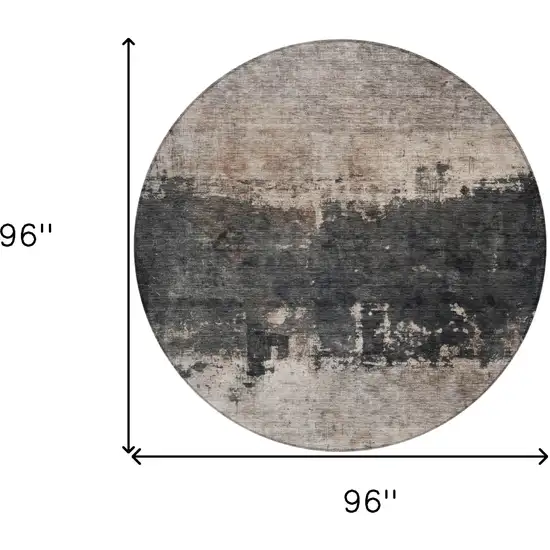 8' Taupe And Charcoal Round Abstract Washable Indoor Outdoor Area Rug Photo 6