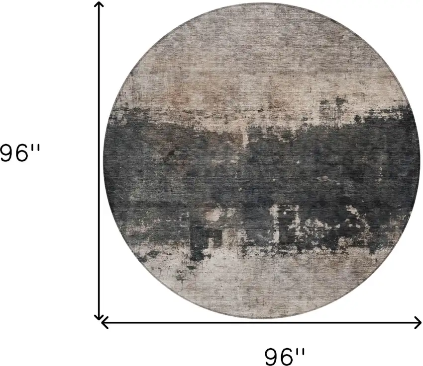 8' Taupe And Charcoal Round Abstract Washable Indoor Outdoor Area Rug Photo 6