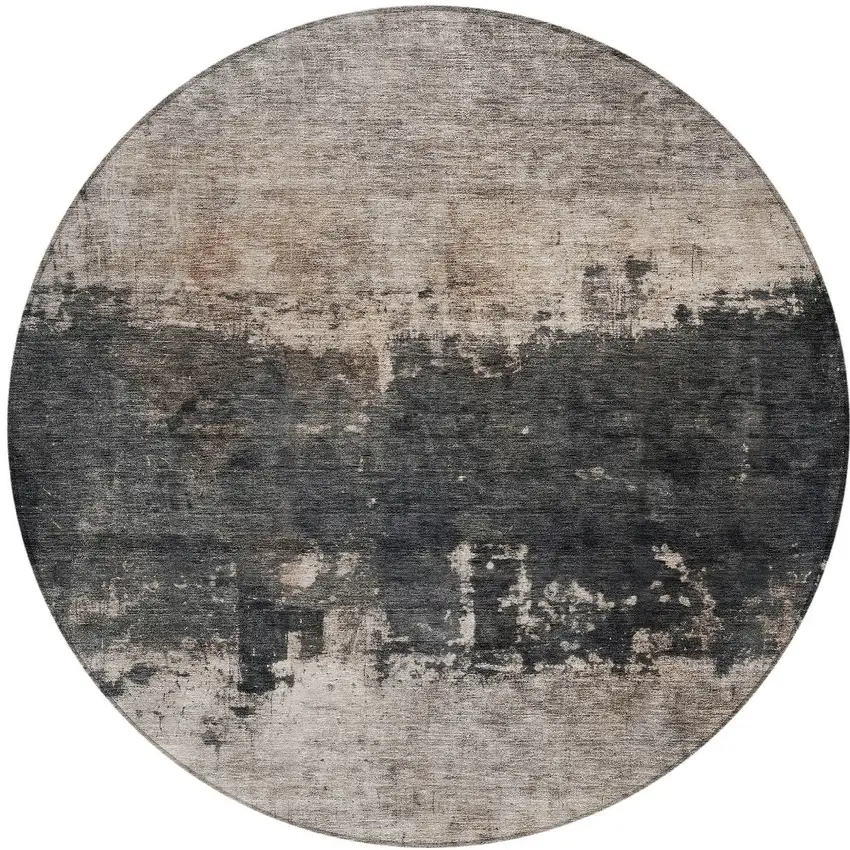 8' Taupe And Charcoal Round Abstract Washable Indoor Outdoor Area Rug Photo 3