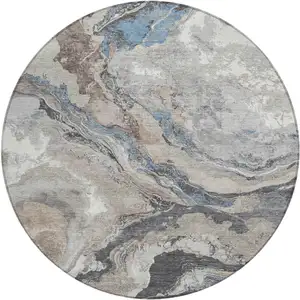 Photo of 8' Taupe And Charcoal Round Abstract Washable Indoor Outdoor Area Rug