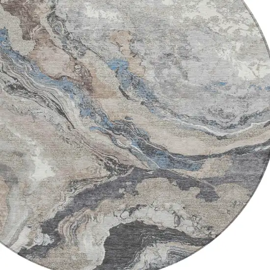 8' Taupe And Charcoal Round Abstract Washable Indoor Outdoor Area Rug Photo 8