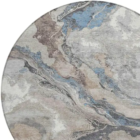 8' Taupe And Charcoal Round Abstract Washable Indoor Outdoor Area Rug Photo 4
