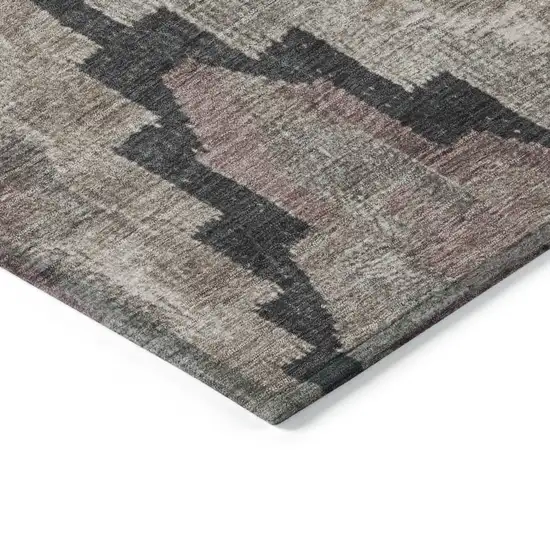 8' Taupe And Charcoal Round Aztec Washable Indoor Outdoor Area Rug Photo 7