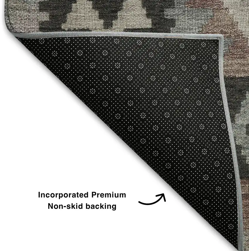 8' Taupe And Charcoal Tribal Washable Round Rug With UV Protection Photo 6