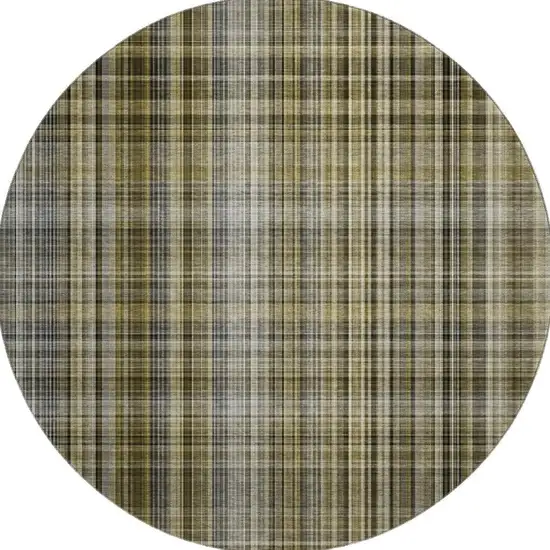 8' Taupe And Coffee Plaid Washable Round Rug With UV Protection Photo 4