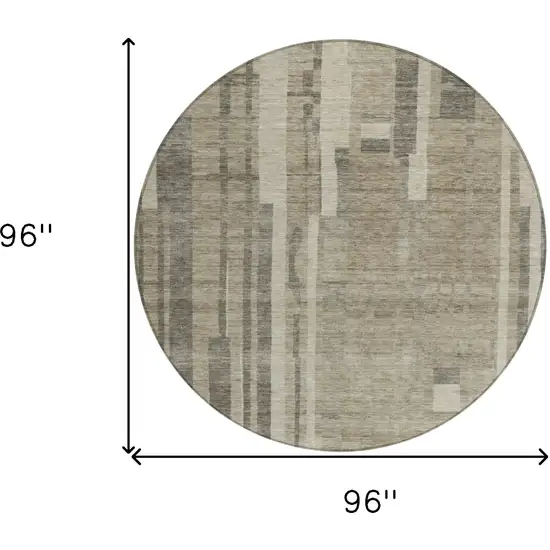 8' Taupe And Dark Gray Round Striped Washable Indoor Outdoor Area Rug Photo 9