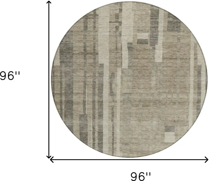 8' Taupe And Dark Gray Round Striped Washable Indoor Outdoor Area Rug Photo 9