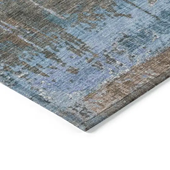 8' Taupe And Denim Blue Round Abstract Washable Indoor Outdoor Area Rug Photo 7