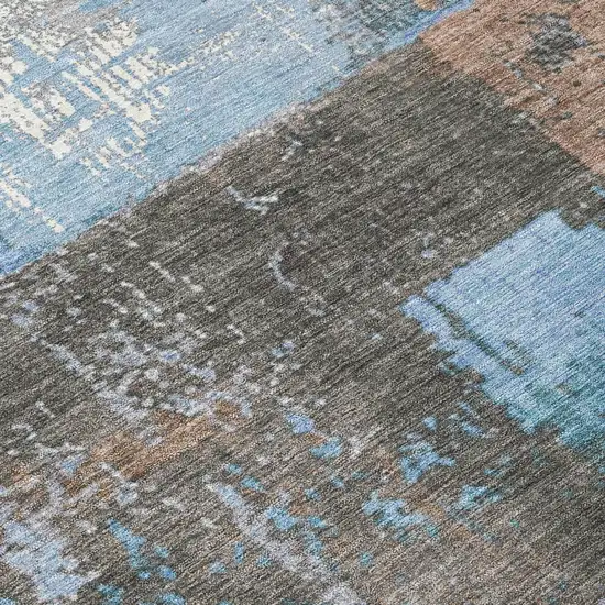 8' Taupe And Denim Blue Round Abstract Washable Indoor Outdoor Area Rug Photo 8