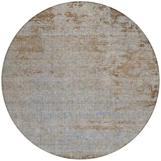 8' Taupe And Denim Blue Round Abstract Washable Indoor Outdoor Area Rug Photo 3