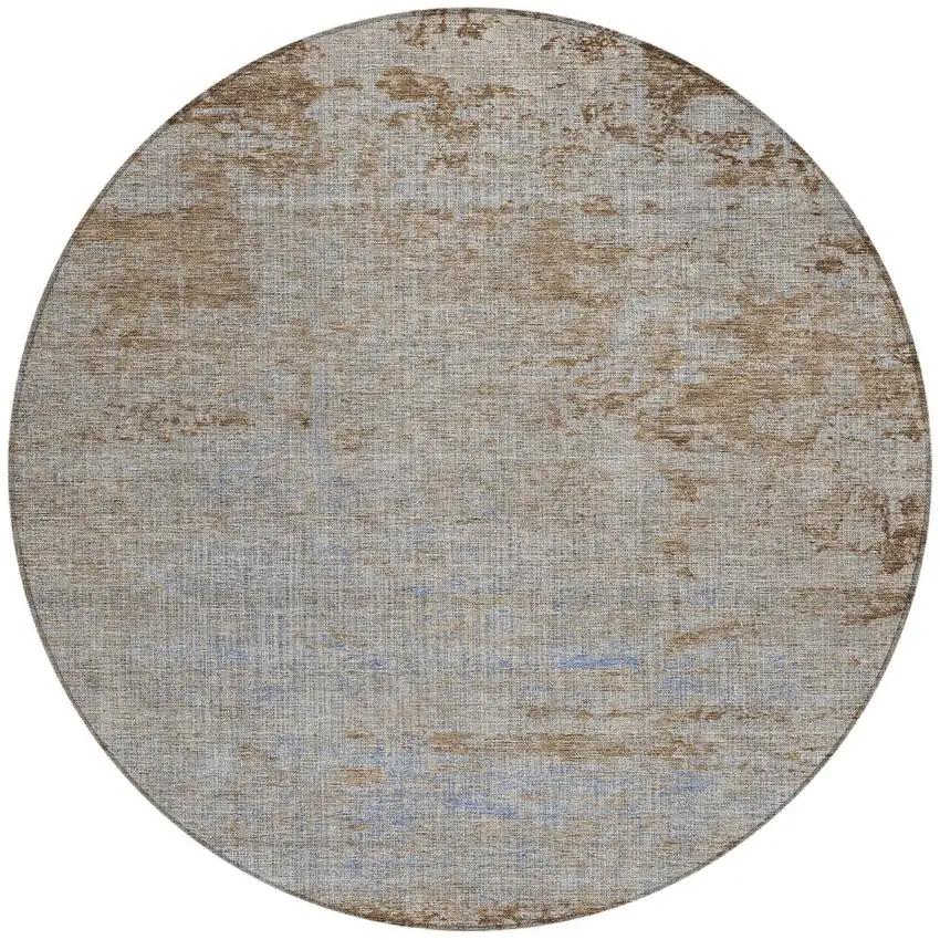 8' Taupe And Denim Blue Round Abstract Washable Indoor Outdoor Area Rug Photo 3