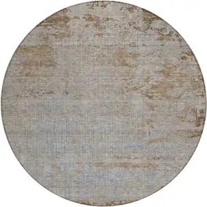 Photo of 8' Taupe And Denim Blue Round Abstract Washable Indoor Outdoor Area Rug