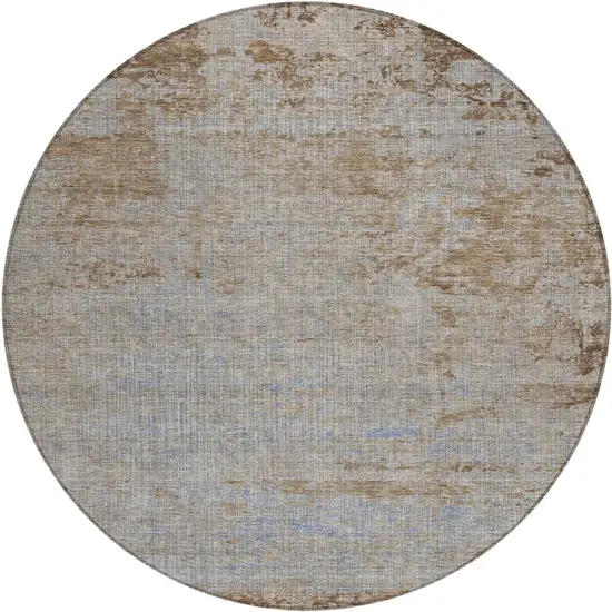 8' Taupe And Denim Blue Round Abstract Washable Indoor Outdoor Area Rug Photo 1