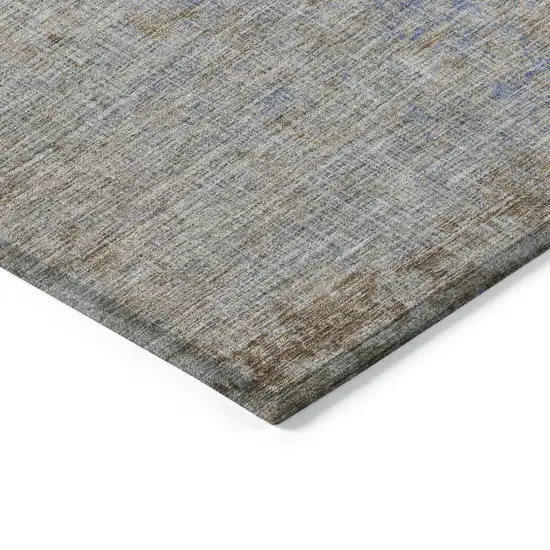 8' Taupe And Denim Blue Round Abstract Washable Indoor Outdoor Area Rug Photo 7