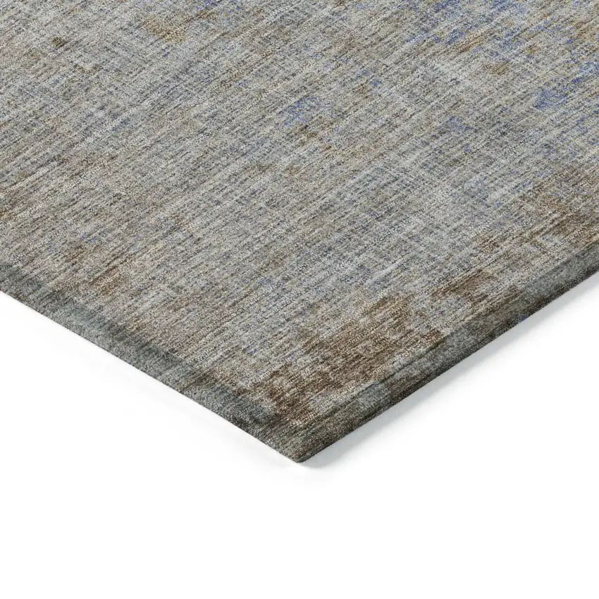 8' Taupe And Denim Blue Round Abstract Washable Indoor Outdoor Area Rug Photo 7