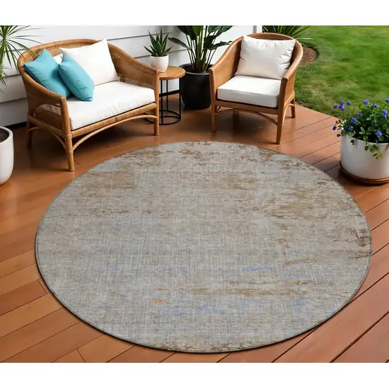 8' Taupe And Denim Blue Round Abstract Washable Indoor Outdoor Area Rug Photo 2