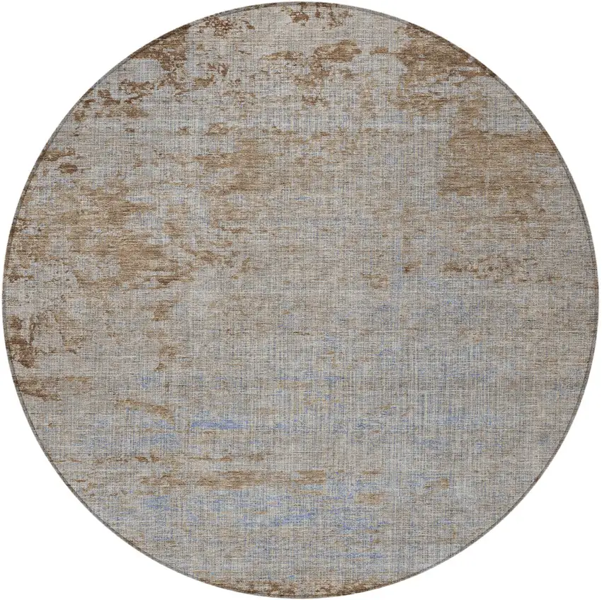 8' Taupe And Denim Blue Round Abstract Washable Indoor Outdoor Area Rug Photo 4