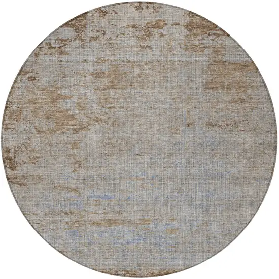 8' Taupe And Denim Blue Round Abstract Washable Indoor Outdoor Area Rug Photo 4