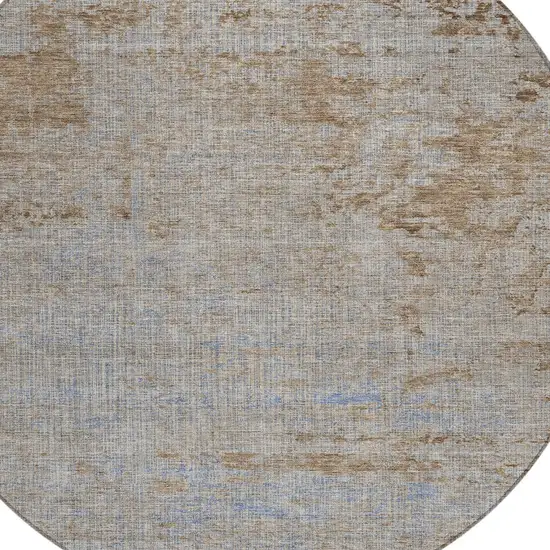 8' Taupe And Denim Blue Round Abstract Washable Indoor Outdoor Area Rug Photo 8