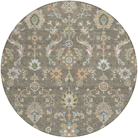 8' Taupe And Denim Blue Round Abstract Washable Indoor Outdoor Area Rug Photo 1