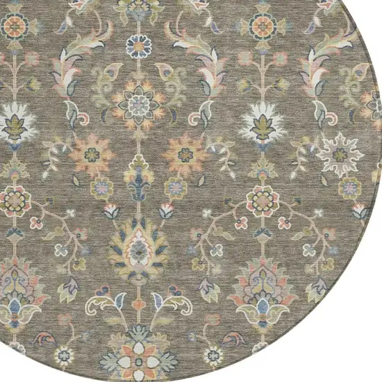 8' Taupe And Denim Blue Round Abstract Washable Indoor Outdoor Area Rug Photo 3