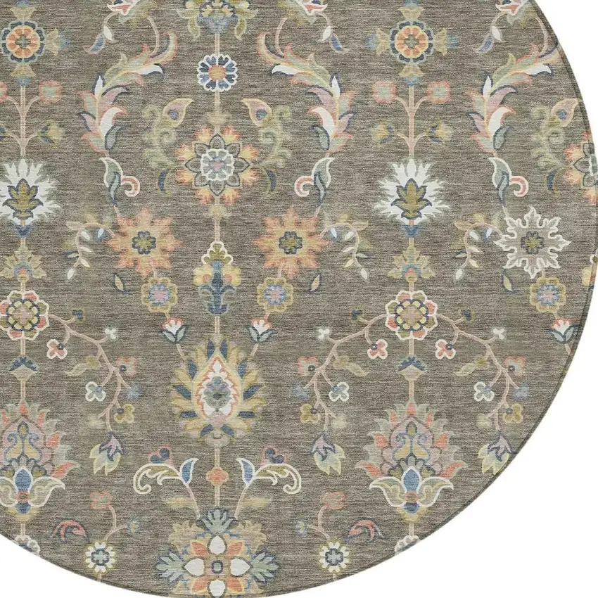 8' Taupe And Denim Blue Round Abstract Washable Indoor Outdoor Area Rug Photo 3