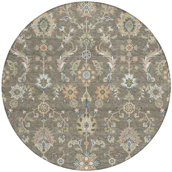 8' Taupe And Denim Blue Round Abstract Washable Indoor Outdoor Area Rug Photo 2