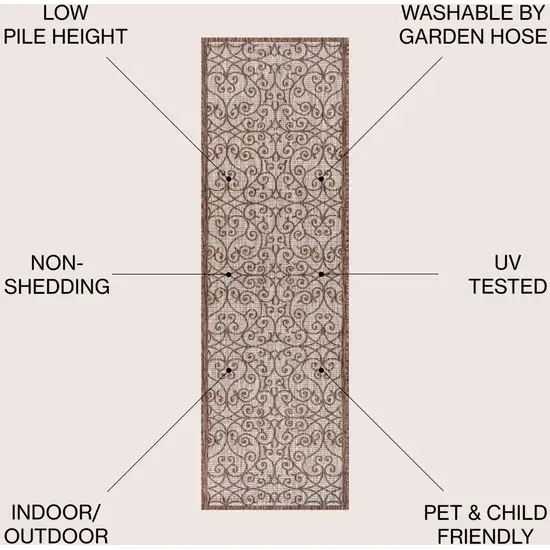 8' Taupe And Espresso Geometric Indoor Outdoor Runner Rug Photo 9