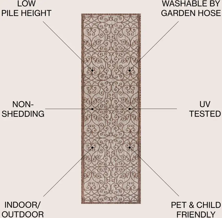 8' Taupe And Espresso Geometric Indoor Outdoor Runner Rug Photo 9