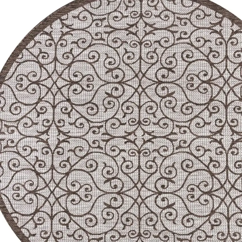 8' Taupe And Espresso Round Geometric Indoor Outdoor Area Rug Photo 2