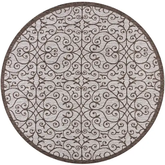 9' Taupe And Espresso Round Geometric Indoor Outdoor Area Rug Photo 1