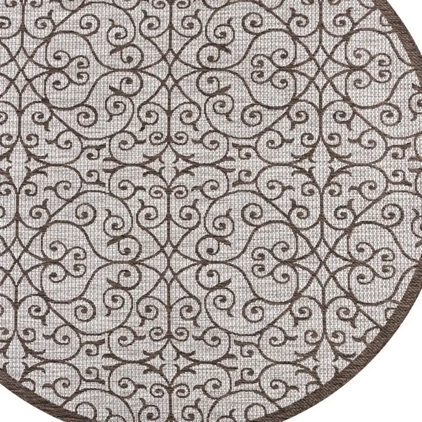 9' Taupe And Espresso Round Geometric Indoor Outdoor Area Rug Photo 2