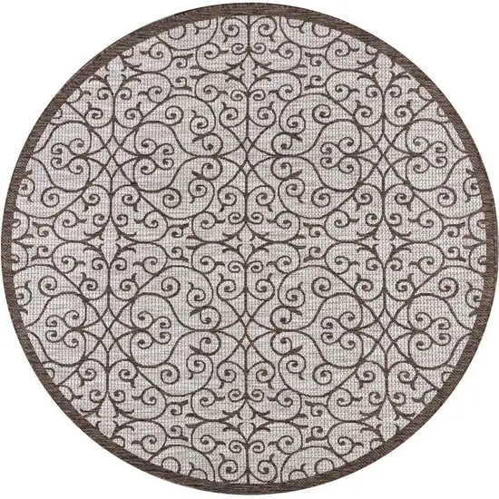 9' Taupe And Espresso Round Geometric Indoor Outdoor Area Rug Photo 3