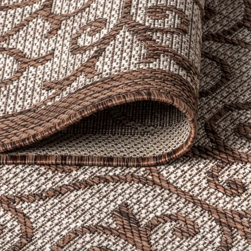8' Taupe And Espresso Square Geometric Indoor Outdoor Area Rug Photo 9