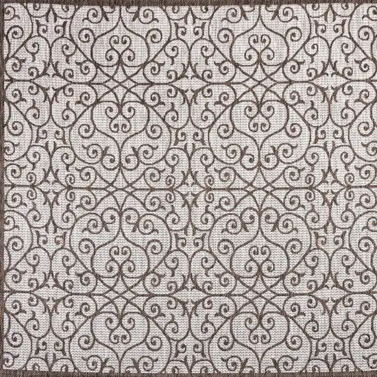 8' Taupe And Espresso Square Geometric Indoor Outdoor Area Rug Photo 3